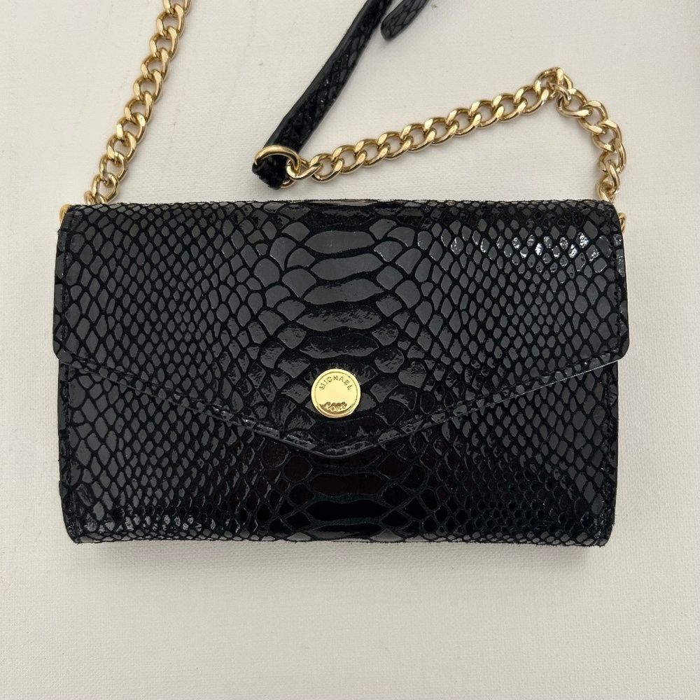 Michael Kors Black Leather Snakeskin Crossbody Phone, Wallet Bag